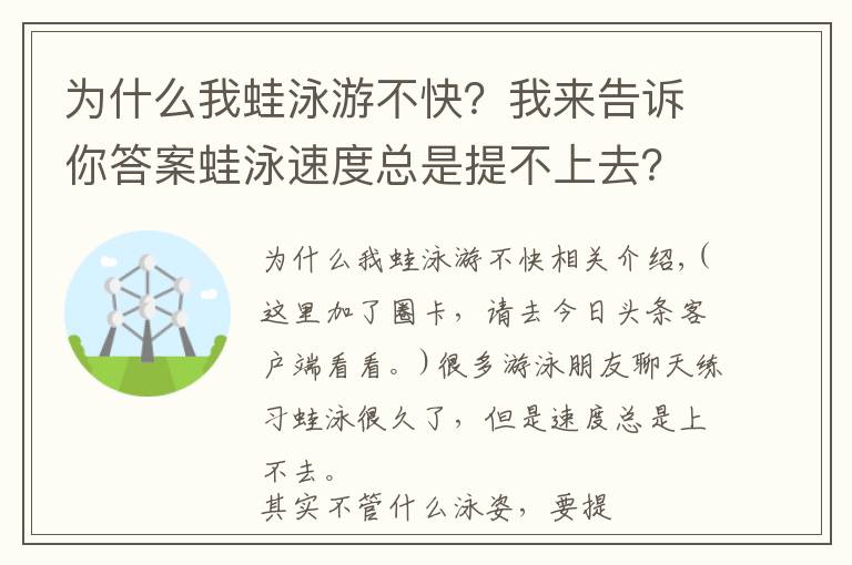 为什么我蛙泳游不快?我来告诉你答案蛙泳速度总是提不上去?蛙泳提速绝招来了