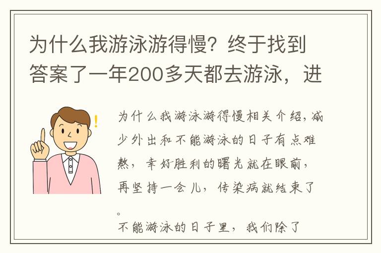 为什么我游泳游得慢?终于找到答案了一年200多天都去游泳,进步却比别人慢?「随意游」是大忌