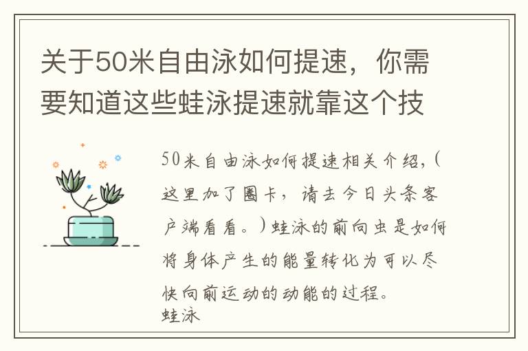 关于50米自由泳如何提速,你需要知道这些蛙泳提速就靠这个技术,你会吗?