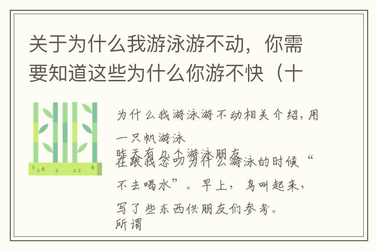 关于为什么我游泳游不动,你需要知道这些为什么你游不快(十二)