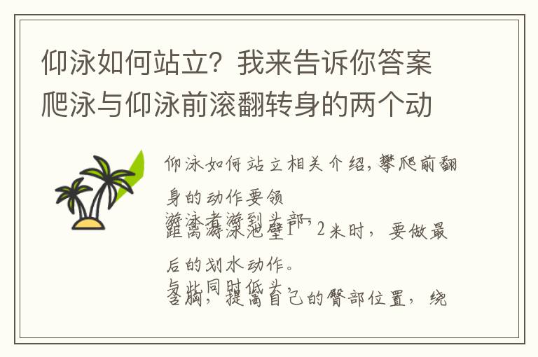 仰泳如何站立?我来告诉你答案爬泳与仰泳前滚翻转身的两个动作要领和五个练习方法