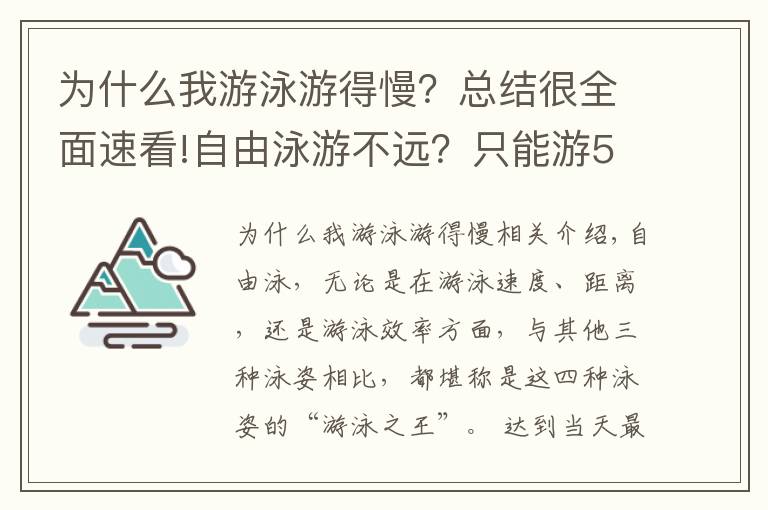 为什么我游泳游得慢?总结很全面速看!自由泳游不远?只能游50米?那是因为你没有这样做
