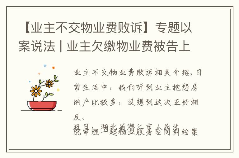 【业主不交物业费败诉】专题以案说法 | 业主欠缴物业费被告上法庭!法院这样判…