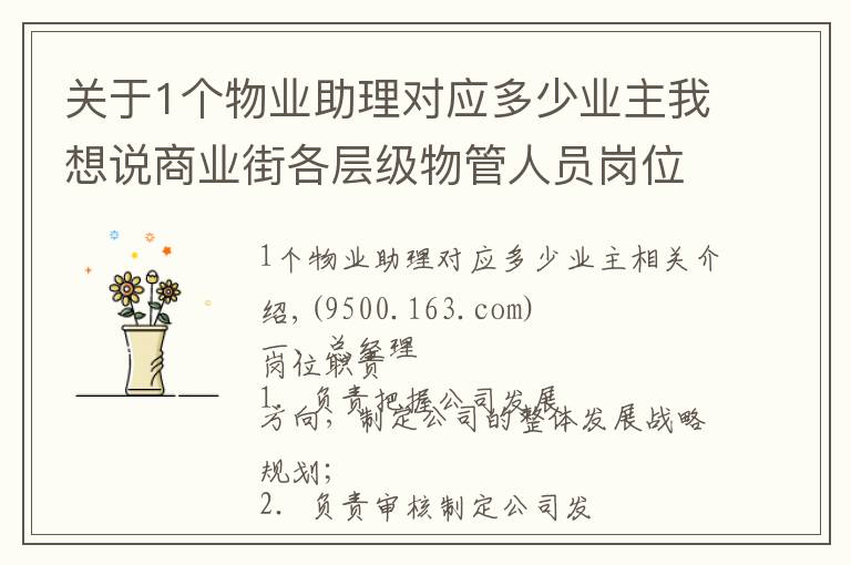 关于1个物业助理对应多少业主我想说商业街各层级物管人员岗位职责,够详细