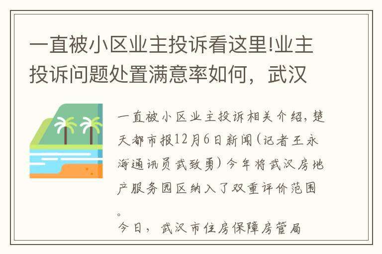 一直被小区业主投诉看这里!业主投诉问题处置满意率如何，武汉公布双评议前十后十小区名单