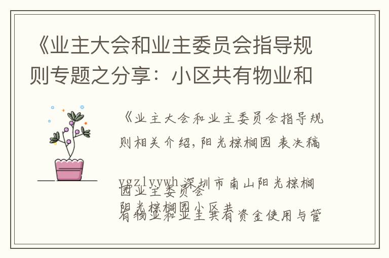 《业主大会和业主委员会指导规则专题之分享:小区共有物业和共有资金使用与管理办法